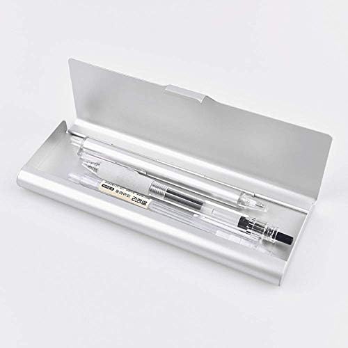 Metal Pencil Box Pencil Case Silver Shiny Simple Modern Aluminium for Executive Fountain Pen, Pencil, Ballpoint Pen, 17.5 x 6 cm