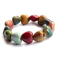 Wansan Bracelet Colorful Ceramic Handmade Simple Ethnic Style Variety of Shapes Elastic Hand Chain for Women Girls