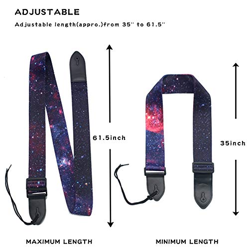 Guitar Strap,Qielizi Guitar Strap with Leather End Length Adjustable 2 Pick Holders & 2 Matching Picks For Electric Guitar, Acoustic Guitar and Bass - Unique Gift For Guitarist(Star Night)