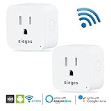 Mini Smart Plug, SIEGES 2 Pack Wifi Outlets Wireless Remote Control Sockets Work with Amazon Alex and Google Assistant, Timing Function, No Hub Required