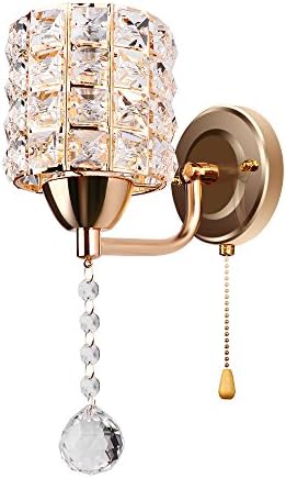 LED Wall Lamp Sunsbell Crystal Wall Light Chrome Finish Wall Sconce E14 Lighting Fixtures (Gold)