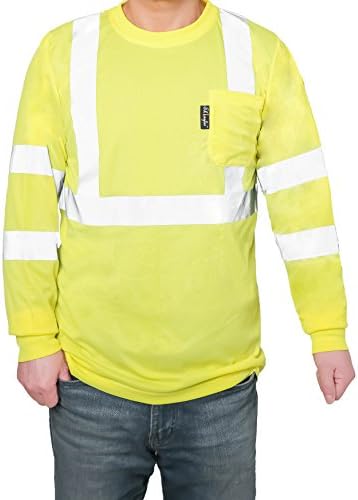 Shinefar reflective long sleeve T-Shirt safety, ANSI class3, heat strip with pocket, Lime, Size: XL
