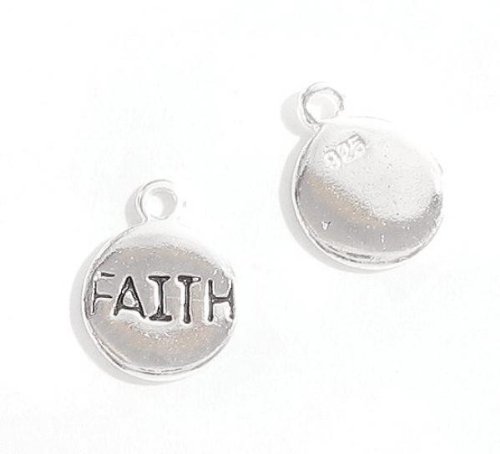 2 pcs .925 Sterling Silver Faith Little Round Bead Dangle Charm Pendant 9.5mm / Findings / Bright