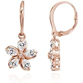 Sterling Silver Cubic Zirconia Polished Flower Dangle Leverback Earrings