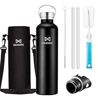 OMORC 316 Stainless Steel Sports Water Bottle-20oz,34oz, Double Wall Vacuum Insulated Water Bottle,Stay Cold for 48 Hrs,Hot for 24 Hrs, Straw and 2 Lids, Wide Mouth,Thermo Travel Modern Mug,BPA Free