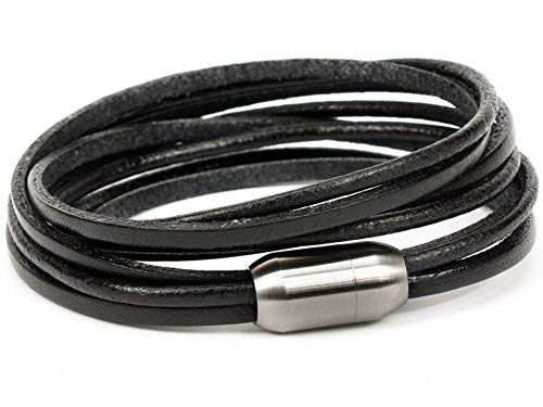 Simaru Leather Strap with Magnetic Clasp Stainless Steel Unisex Bracelet Made in Germany for Men and Women Skin-Friendly and Durable, (Taglia M: circonferenza del polso 16-17cm), Leather, Without