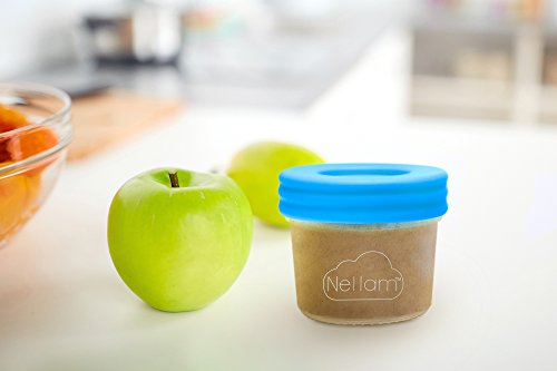 Nellam Baby Food Storage Containers - Leakproof, Airtight, Glass Jars for Freezing & Homemade Babyfood Prep - Reusable, BPA Free, 6 x 4oz Set, that is Microwave & Dishwasher Safe