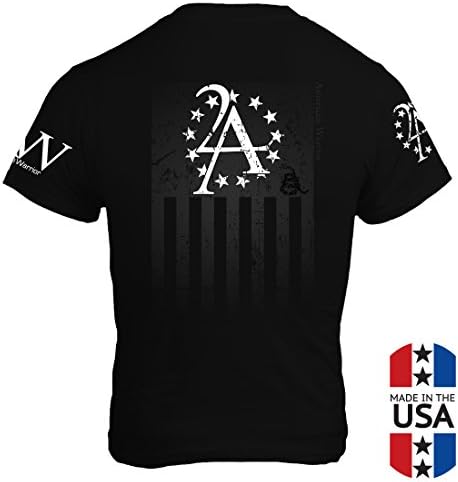 American Warrior Mens Second Amendment w Gadsden Snake, Crossed Rifles - Made in the USA T-Shirt Large Black
