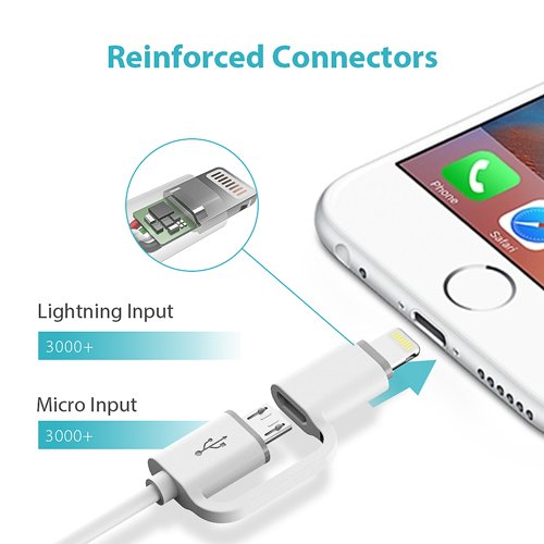 ROMOSS 2-in-1 iPhone and Android Charging Cable, Durable USB Data Sync and Charging Cable Cord for iPhone 8/8 Plus/X/7/7 Plus/SE/6/6 Plus/6S/6S Plus/5/5C/5S,iPad, Samsung and Android (3.3 FT, Grey) - Thumbnail 3
