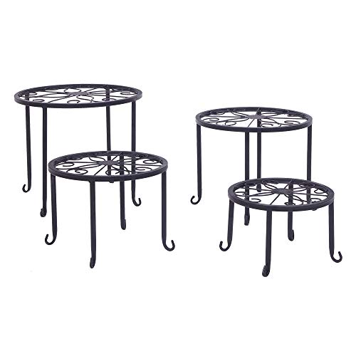 OLYM STORE Plant Stand 4 Pack Metal Potted Plant Holder Flower Pot Iron Rack Outdoor Indoor Home & Garden (Black)