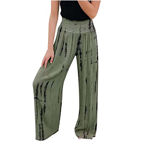 cllios Linen Pants for Women Baggy Long Pants Wide Leg Trousers Elastic High Waist Pants Beach Pants with Pockets