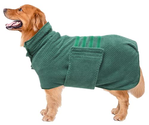 Geyecete dog drying coat Bathrobe Towel Dog Drying Coat-Dry Fast Dog Bag-Pineapple grid Fast Drying Super Absorbent Pet Dog Cat Bath Robe Towel-Green-M