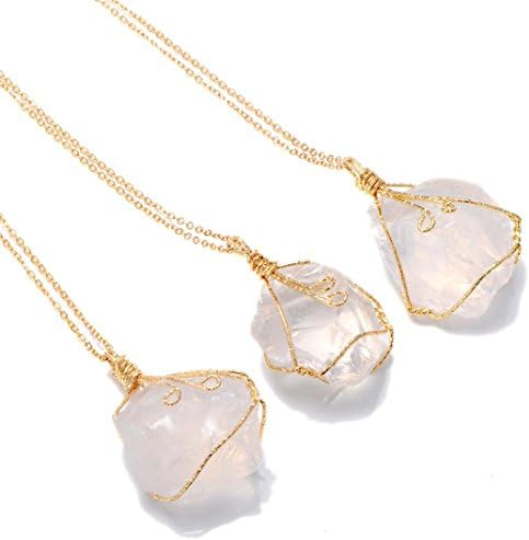 Alixyz Lucky Necklace, Rainbow Stone Natural Crystal Rock Quartz Pendant (White, alloy)