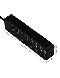 ZIKO USB 3.0 Hub, 8 puertos USB 3.0 Extender Hub 7 puertos de transferencia de datos de alta velocidad, 1 puerto de carga inteligente con interruptores individuales de encendido apagado LED Indicador para Smartphone Laptop Tablet