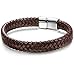 FIBO STEEL Stainless Steel Clasp Braided Leather Bracelet for Men Cuff Bracelet 7.5 inches Brown