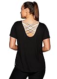 RBX Active Women's Plus Size Short Sleeve Strappy Back Yoga T-Shirt Black 2X