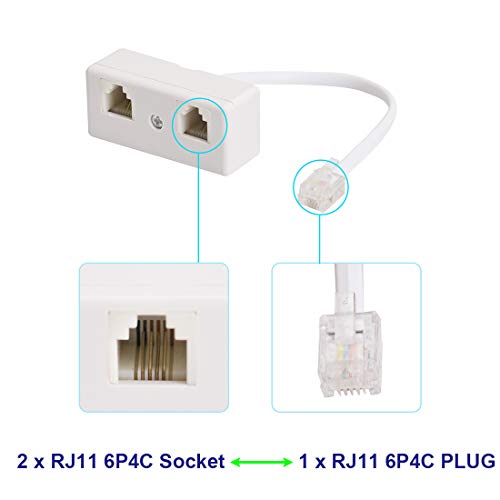 2 Pack Telephone Splitter, Two Way RJ11 6P4C 1 Male to 2 Female Converter Adaptor, RJ11 Telephone Wall Plate and Separator for Landline - Thumbnail 2