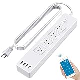 WiFi Smart Power Strip Surge Protector Extension with 4 Individual Control Smart Plugs and 4 USB Ports and 5.9ft Long Extension Cord, Smart Life APP Work with Alexa & Google Assistant