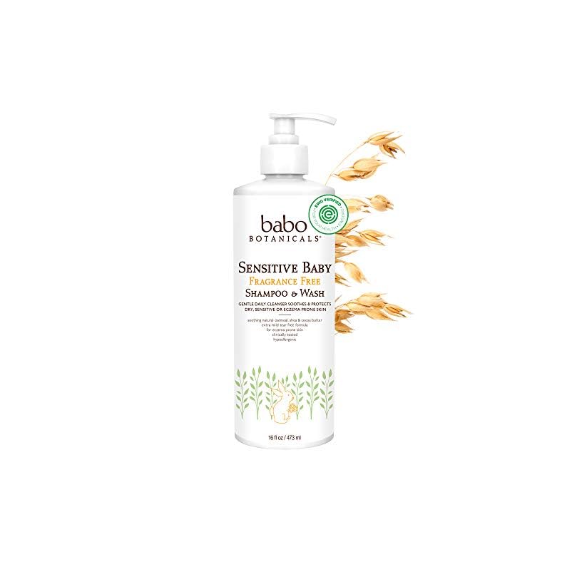 Babo Botanicals Sensitive Baby Fragrance-Free 2-in-1 Shampoo & Wash – with Natural Oat Protein, Shea & Cocoa Butter…