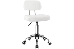 BFTOU Square Swivel Stool with Wheel Perfect for Work SPA Shop Massage Height-Adjustable and Cost-Effective Rolling Stool Chair with Back White