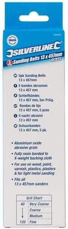 Silverline 636004 Sanding Belts 13 x 457 mm 5pk 120 Grit, Multi - Image 3