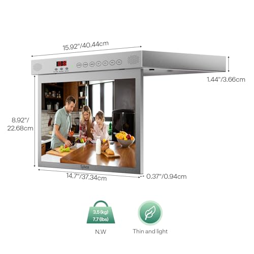 SYLVOX 15.6 Inch Kitchen TV, Foldable TV for Kitchen with Rotation, Google TV Support WiFi Bluetooth, 1080P Smart TV for Kitchen, Bedroom, Motorhome, RV Yacht (Silver)