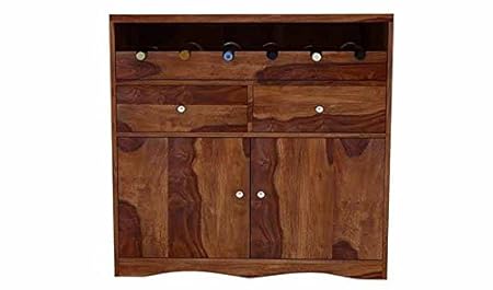 Aprodz Sheesham Wood Wine Storage Dowerin Stylish Bar Cabinet for Living Room | Teak Finish