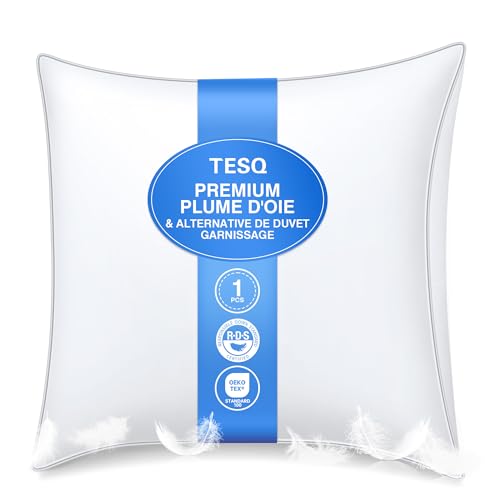 TESQ Luxury Feather Pillow 60 x 60 cm with Triple Layer Comfort Pillow, Premium Hygienic Down Pillow, Soft Filling 100% Soft Pillow, Washable and Friendly