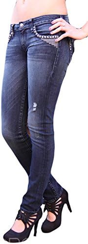 PRVCY Premium Women's Chelsea Skinny Jeans with Studs Dark Greystone Wash Size 27