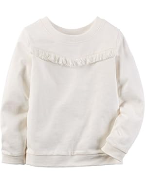 Girl Long Sleeve Fringe Yoke Ivory Tee