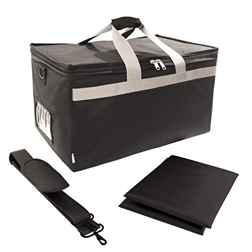 Insulated Food Delivery Bag Carrier with Shoulder Strap and 2 Patent Pending detachable dividers | Waterproof and Leakproof Interior | Uber Eats Doordash Restaurant Catering | FDA 21 CFR 177.1350 Cert