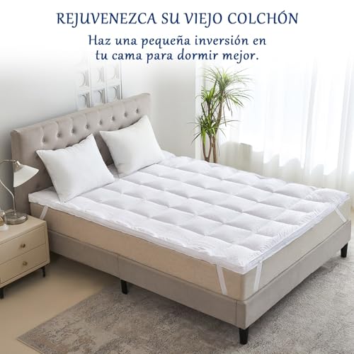 Bedecor Microfibre Mattress Topper 150 x 200, Very Soft and Comfortable Mattress Cover with Non-Slip Design, 3D Massage Bubbles Luxurious Topper 150 x 190/200