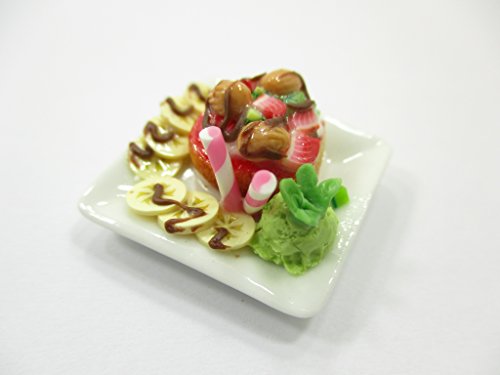 Dollhouse Miniatures Food Honey Toast Fruit Topping Dessert Ceramic Plate 14156 - Thumbnail 3