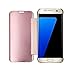 Galaxy S7 Edge Case, Acessorz Fashion Luxury Glossy Mirror Clear View Smart Date/Time Premium [Hyperbolic Mirror] PC Wallet Flip Case Cover for Samsung Galaxy S7 Edge (Rose Golden)