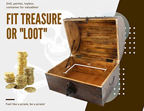 Colossus Massive 22"x17"x17" Wooden Pirate Treasure Chest Box With Antique Style Lock And Skeleton Key By WellPackBox