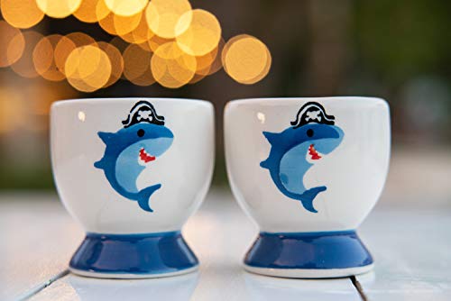 image for WD store WD- Pack of 2 Pcs Shark hand paint Cute Ceramic Soft Boiled E