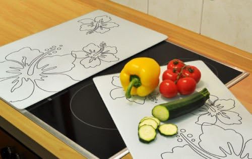 Set of 2 Glass Chopping Cutting Board Induction Ceramic Hob Cover Worktop Saver (White)