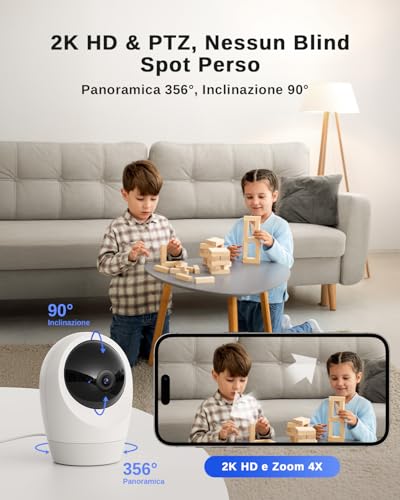 NUASI 24/7 Recording 4G LTE Internal Camera with SIM, 2K Indoor Camera 4g, 360° PTZ Camera Indoor Surveillance, Motion Detection, 2-Way Audio