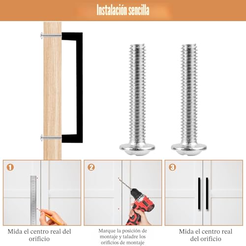 Tufa 10 x Kitchen Furniture Handles, Black Cabinet Handles, 128 mm Hole Spacing, Kitchen Drawer Handles, Stainless Steel Furniture Handle with 4 Glass Handles and 20 Screws