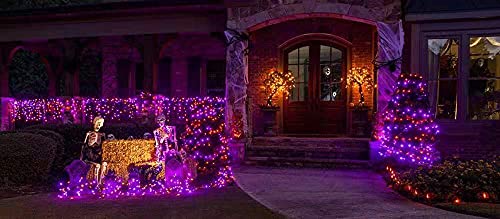 KAQ- 82FT 200LED Extendable Purple Halloween Tree Lights Indoor/Outdoor, Waterproof 8 Modes Green Wire Christmas Lights, Plug in Fairy Starry Tree Lights for Party Garden Decorations (Purple)