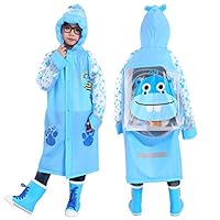 LINFON Boys Raincoat Suit for Age 6-13 Years Children Waterproof Hooded Cartoon Raincoat for Outdoor Camping Cycling