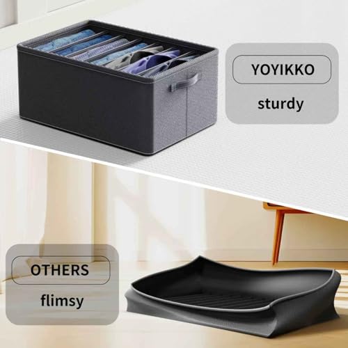 YOYIKKO 6 Pezzi Grandi Organizer per Armadio Vestiti 7 Scomparti, Cestelli Portaoggetti Impilabili, Contenitori per Vestiti Guardaroba per Maglioni, Magliette, Felpe Con Cappuccio (Grigio-178)