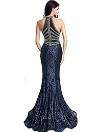 Sarahbridal vestido de fiesta de sirena de encaje largo 2019 con cuentas de lentejuelas para mujer