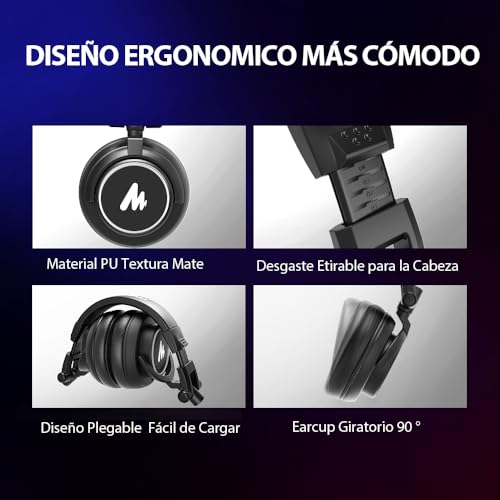 MAONO Audífonos de Diadema de Estudio con Controladores de 50MM AU-MH601 Auriculares de Monitor Estéreo sobre la Oreja para Música, DJ, Podcast (MH601-Negro)