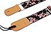 MUSIC FIRST Original Design “Rosa Multiflora in Black” Soft Muslin & Genuine Leather Ukulele Strap Ukulele Shoulder Strap