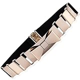 Women's Fashion Gold Metal Keeper Metallic Big Mirror Bow Wide Obi Belts (Folding metal Black)