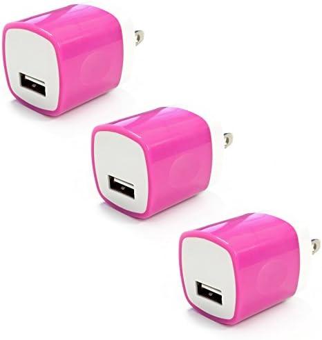 USB Wall Charger, FREEDOMTECH Universal USB Travel Wall Charger 1A Power Adapter for iPhone 7/6/6s Plus, Samsung Galaxy S8 S7 S6 S5 S4 S3 Edge, HTC, LG, Nexus, Nokia and Android (Hot Pink Pack of 3)
