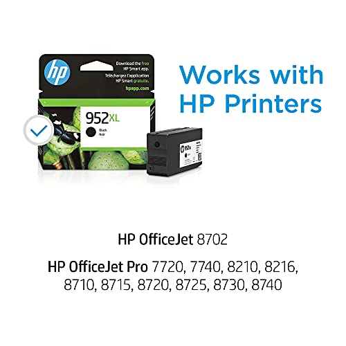 HP 952XL Black High-yield Ink Cartridge for HP Printers | Works with HP OfficeJet 8702; HP OfficeJet Pro 7720, 7740, 8210, 8216, 8710, 8715, 8720, 8725, 8730, 8740 | Eligible for Instant Ink | F6U19AN