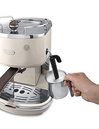 Icona Vintage ECOV 311.BG – Espresso Siebträgermaschine im RetroLook, Espressomaschine mit manuellem Milchaufschäumer, für Kaffeepulver oder ESE Pads, 1,4 l Wassertank, beige