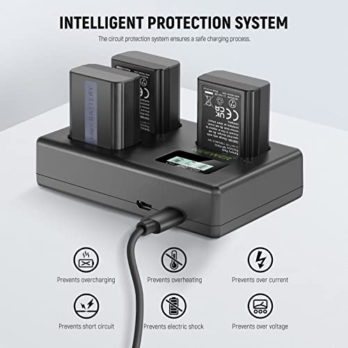 NEEWER NP-FW50 3 Pack Replacement Battery and Charger 1100mAh NP-FW50 and Triple Slot USB Charger Compatible with Sony ZV-E10 A7 A7R A7RII A7II A7SII A7S A7RII A6300 A6400 A6500 RX10